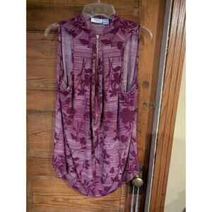 Purple Sleeveless Blouse with Mandarin Collar and Cut Out Design Size 32